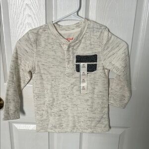 Cat & Jack Cream Henley Shirt with Black Pocket